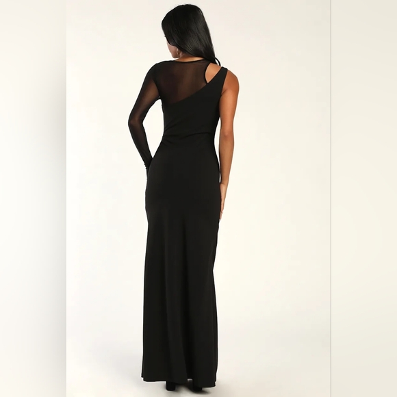 Lulus New Infatuation Black Mesh Asymmetrical Mermaid Maxi Dress L Wedding Party - Picture 5 of 11